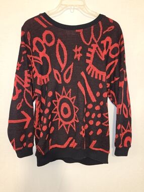 Vintage 80s Knit Acrylic sweater Pullover Enchante red black size Medium